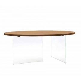 Tavolo cristallo, piano rovere Ovale C/BORDO DRITTO  L.180 H.78 P.120