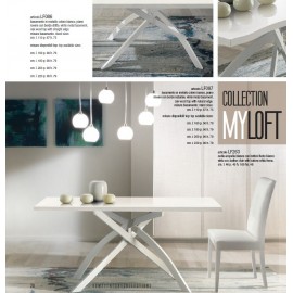 Tavolo basamento metallo Bianco, top Rovere c/BORDO DRITTO L.180 H.79 P.90