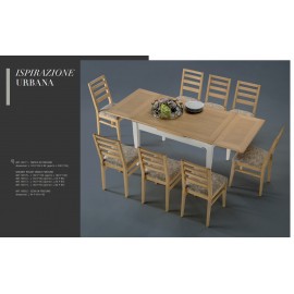 Tavolo in frassino con 2 allunghe estraibili ai lati da 40 cm gamba spillo L.100 P.100 H.80 (aperto L.180 P.100)