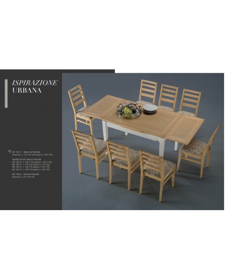 Tavolo in frassino con 2 allunghe estraibili ai lati da 40 cm gamba spillo L.100 P.100 H.80 (aperto L.180 P.100)