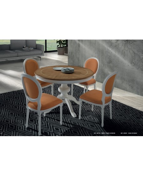 Tavolo rotondo liscio, gambone centrale diam. 120 cm con 1 allunga interna da 38 cm (aperto L.158 P.120)