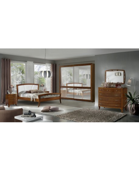 CAMERA COMPLETA LEGNO MASSELLO CON INTAGLIO ARMADIO ANTE SCORREVOLI LETTO COMO E COMODINI