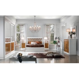 CAMERA COMPLETA LEGNO MASSELLO CON INTAGLIO ARMADIO ANTE SCORREVOLI LETTO COMO E COMODINI