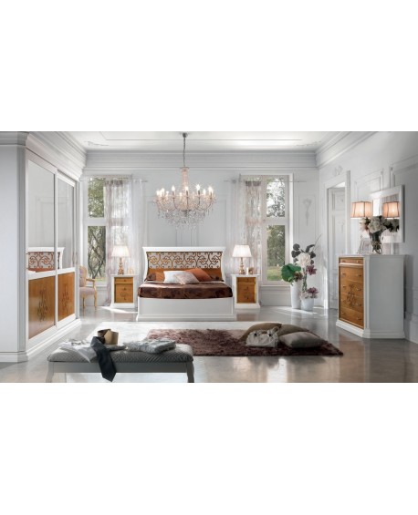 CAMERA COMPLETA LEGNO MASSELLO CON INTAGLIO ARMADIO ANTE SCORREVOLI LETTO COMO E COMODINI