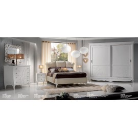 CAMERA COMPLETA LEGNO MASSELLO CON INTAGLIO ARMADIO ANTE SCORREVOLI LETTO COMO E COMODINI