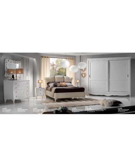 CAMERA COMPLETA LEGNO MASSELLO CON INTAGLIO ARMADIO ANTE SCORREVOLI LETTO COMO E COMODINI