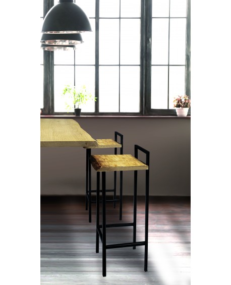 SGABELLO FRASSINO T. NATURALE, GAMBE FERRO ANTRACITE35x36x89