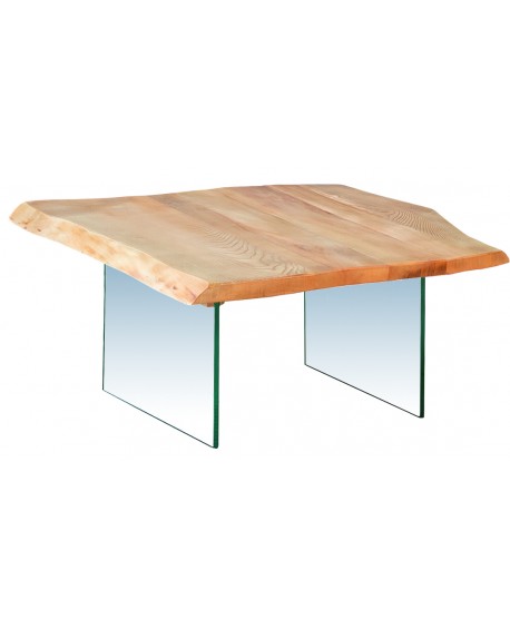 TAVOLINO FRASSINO T. NATURALE, GAMBE VETRO TEMPERATO60x60x31