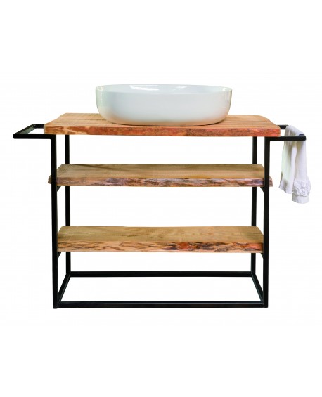 MOBILE BAGNO 3 RIP T. NATURALE, LAVELLO GRANDE, GAMBE ACCIAIO ANTRACITE123x45x87