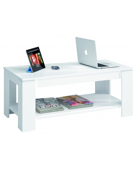 TAVOLINO CON CONTENITORE IN MELAMINICO BIANCO LUCIDO102x50x43