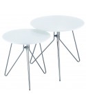 SET 2 TAVOLINI TOP BIANCO GAMBE ACCIAIO SATINATO48x48x45