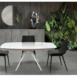 Tavolo allungabile rotante 120x90 con 2 all. cm. 30 base metallo piano ceramica