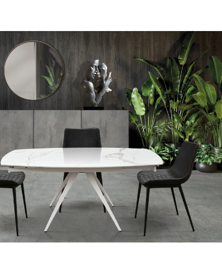 Tavolo allungabile rotante 120x90 con 2 all. cm. 30 base metallo piano ceramica