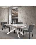 Tavolo allungabile 160x90 con 2 all. cm. 40 base metallo bianco e piano finitura bianco statutario