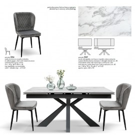 Tavolo allungabile 160x90 con 2 all. cm. 40 base metallo antracite e piano finitura bianco statutario