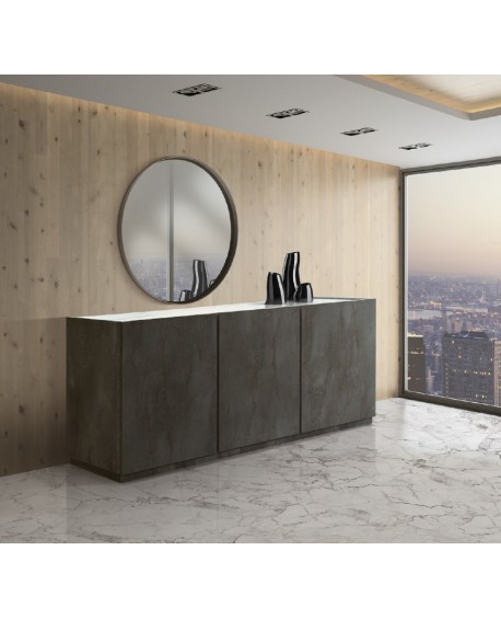 CREDENZA MADIA 3 ante ammortizzate 200x50 struttura acciaio ossidato e piano finitura bianco statuario