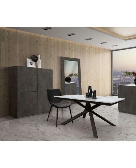 Contenitore 4 ante ammortizzate 136x50 struttura acciaio ossidato e piano finitura bianco statuario