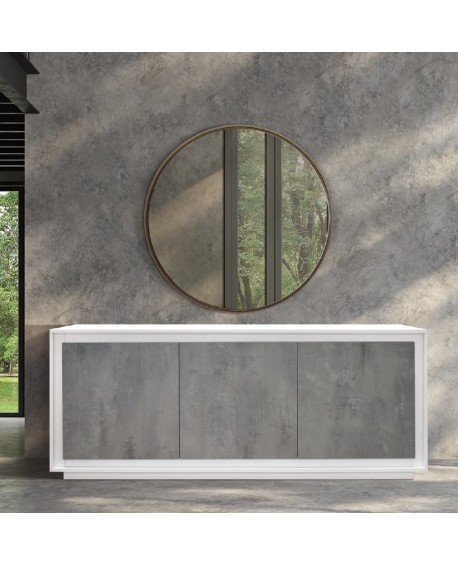 CREDENZA MADIA 3 ante ammortizzate 180x50 struttura bianco frassinato ante finitura grigio cemento