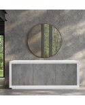 CREDENZA MADIA 3 ante ammortizzate 180x50 struttura bianco frassinato ante finitura grigio cemento