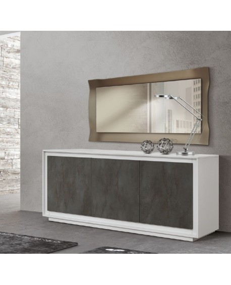 CREDENZA MADIA 3 ante ammortizzate 180x50 struttura bianco frassinato ante finitura acciaio ossidato