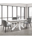 Tavolo allungabile 160x90 con 2 all. cm. 40 base metallo bianco e piano finitura bianco statuario