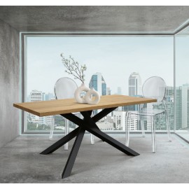 Tavolo fisso 180x90 sp. 4 base metallo e piano finitura rovere