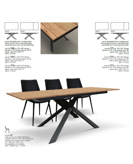 Tavolo allungabile 120x80 con 1 all. cm. 40 base metallo e piano finitura rovere rustico