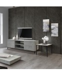 Base tv 2 ante ammortizzate e 2 vani 160x45 piedi metallo struttura grigio cemento e piano finitura bianco statuario