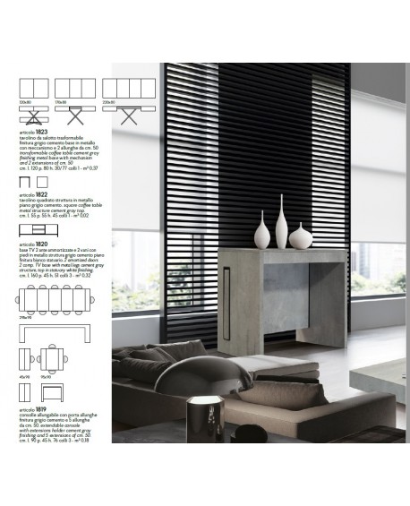 Consolle allungabile 90x45 con 5 all. cm. 50 finitura grigio cemento