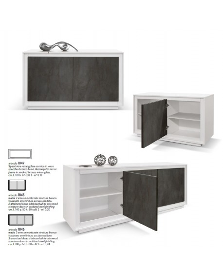 CREDENZA MADIA 2 ante ammortizzate 140x50 struttura bianco frassinato ante finitura acciaio ossidato