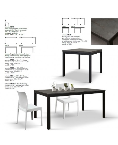 Tavolo allungabile 160x90 con 1 all. cm. 60 base metallo piano finitura acciaio ossidato