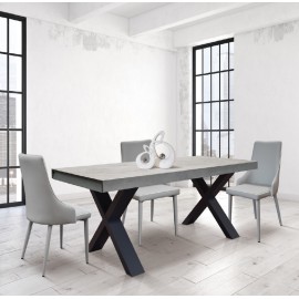 Tavolo allungabile nobilitato 160x90 con 2 all. cm. 45base antracite e piano finitura grigio cemento