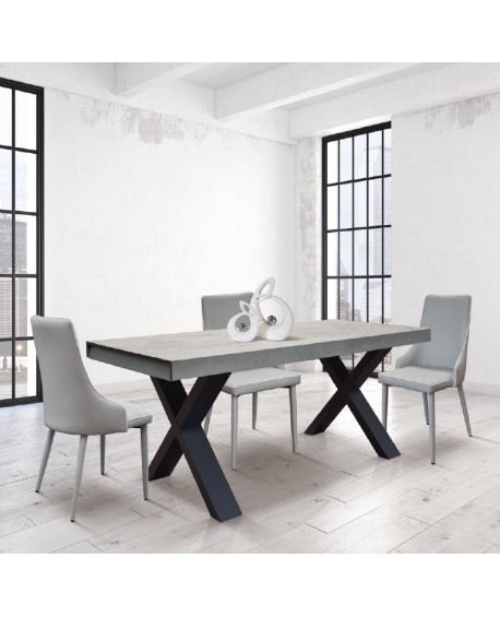 Tavolo allungabile nobilitato 160x90 con 2 all. cm. 45base antracite e piano finitura grigio cemento