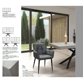 Tavolo allungabile 140x90 con 2 all. centrali cm. 40 base in metallo e piano finitura grigio cemento