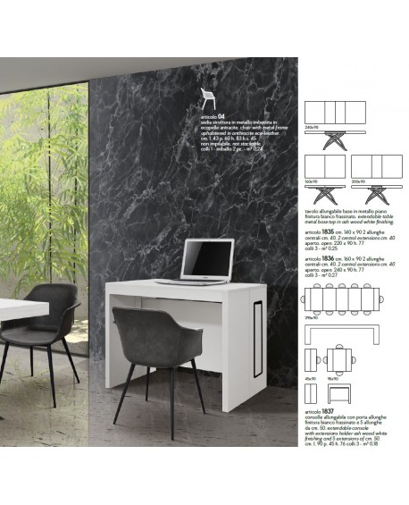 Consolle allungabile 90x45 con 5 all. cm. 50 finitura bianco frassinato