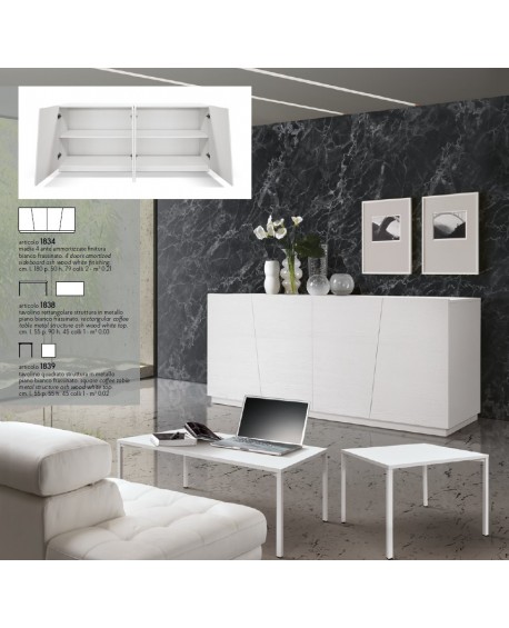 Tavolino rettangolare 55x90 struttura metallo piano bianco frassinato