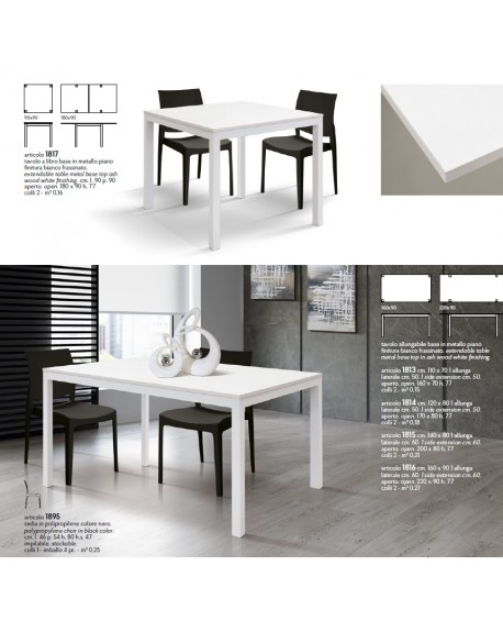 Tavolo allungabile 160x90 con 1 all. cm. 60 base metallo piano finitura bianco frassinato
