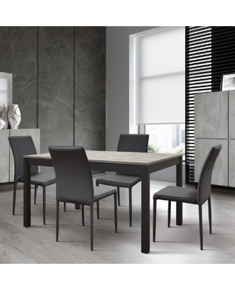 Tavolo allungabile 140x80 con 1 all. cm. 60 base metallo piano finitura grigio cemento