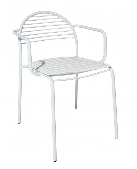 Poltrona in Ferro Bianco con fondino ecopelle bianco                        L.58 H.81 P.54 HS.46