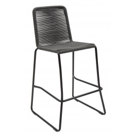 Sgabello in ferro nero con seduta in corda antracite                      L.57 H.106 P.59 HS.75