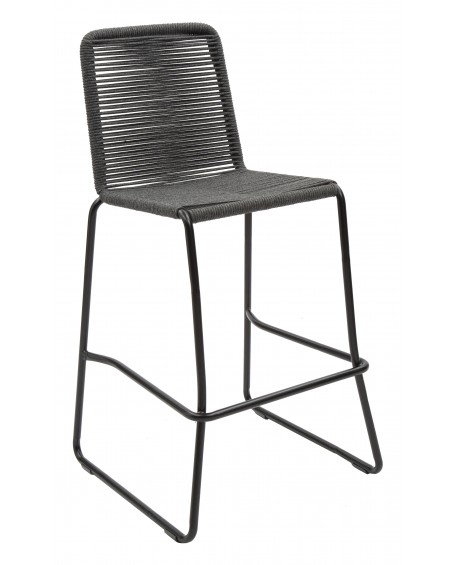 Sgabello in ferro nero con seduta in corda antracite                      L.57 H.106 P.59 HS.75