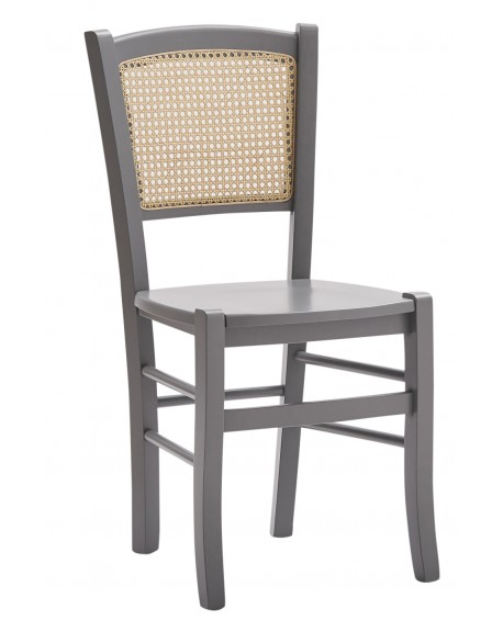 Sedia con fondino paglia di vienna, laccato  grigio                                      L.43 H.88 P.42 HS.47