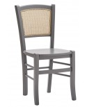 Sedia con fondino paglia di vienna, laccato  grigio                                      L.43 H.88 P.42 HS.47