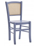 Sedia con fondino paglia di vienna, laccato  blue copenaghen                        L.43 H.88 P.42 HS.47