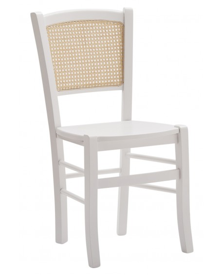 Sedia con fondino paglia di vienna, laccato  bianco                        L.43 H.88 P.42 HS.47