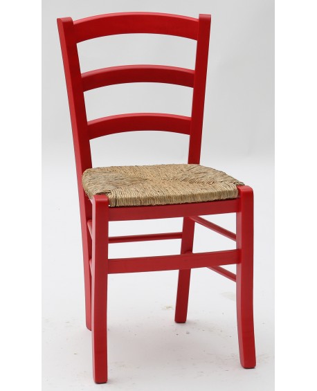 Sedia con fondino paglia, Anilina Rosso   L.43 H.88 P.42 HS.47