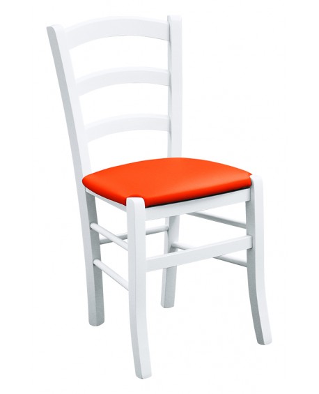 Sedia laccato bianco con fondino ecopelle arancioneL.43 H.88 P.42 HS.47