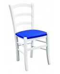 Sedia laccato bianco con fondino ecopelle blu
L.43 H.88 P.42 HS.47
