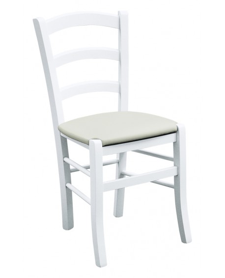 Sedia laccato bianco con fondino ecopelle cremaL.43 H.88 P.42 HS.47