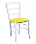 Sedia laccato bianco con fondino ecopelle giallo
L.43 H.88 P.42 HS.47